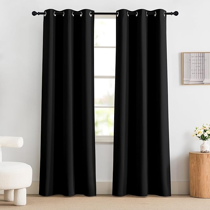 NICETOWN 100% Blackout Curtains 84 Inch Length for Bedroom, Privacy Thermal Insulated Grommet Window Drapes for Living Room, 2 Panels, Black, 42 x 84 Inch