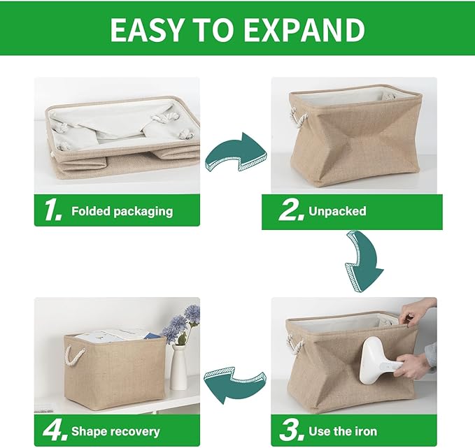 Bidtakay Fabric Storage Baskets for Shelves 3 Pack Large Storage Bins for Organizing Linen Collapsible Organizer for Closet-Flaxen