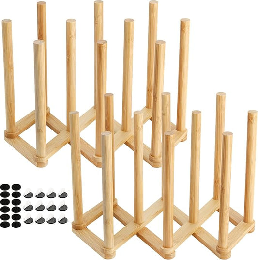 Yesland 2 Pack Wooden Bottle Drying Rack - Retractable Bamboo Dish Drying Rack Plastic Bag Drying Stander Holder for Water Bottles, Dish, Plate, Cup, Book, Pot Lid, Cutting Board, Reusable Baggies