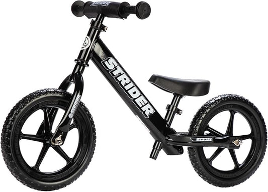 Strider 12” Sport Bike - No Pedal Balance Bicycle for Kids 1 to 4 Years - Includes Safety Pad, Padded Seat, Mini Grips & Flat-Free Tires - Tool-Free Assembly & Adjustments