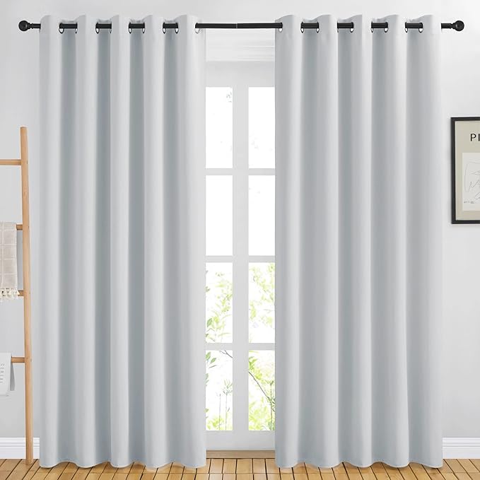 NICETOWN Room Darkening Curtains for Living Room - Easy Care Solid Thermal Insulated Grommet Curtains/Panels/Drapes for Bedroom (2 Panels, 66 by 84, Greyish White)
