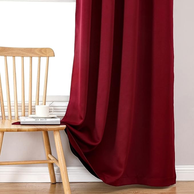 ChrisDowa 100% Blackout Curtains 84 inch Long for Bedroom with Black Liner, 2 Thick Layers Total Blackout Thermal Insulated Grommet Window Curtains 2 Panels Set (Burgundy, 38 x 84 Inch)