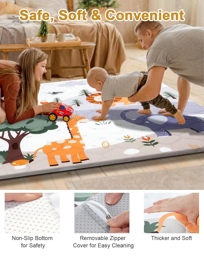 Premium Foam Baby Play Mat 50" x 50" – Removable & Machine Washable Cover, Extra Thick Padding Playpen Mat, Non-Slip Crawling Mat, Easy to Clean for Infants, Toddlers & Babies