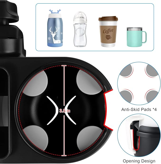 Accmor Stroller Cup Holder with Tray, Universal Cup Holder, Bike Bottle Holder, 360° Rotatable Large Caliber Drinks Holder for Stroller, Bike, Wheelchair, Walker