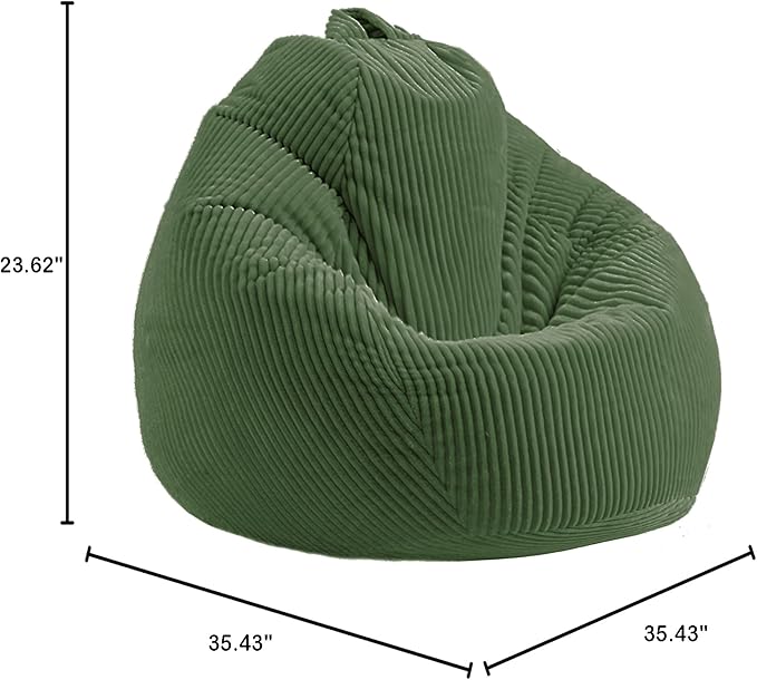 LPMOERA Bean Bag Chairs for Kids/Teen with Memory Foam Filling Bean Bag Sofa with Soft Corduroy Fabric BeanBag Chair for Living Room Bedroom College Dorm Reading Chair Green