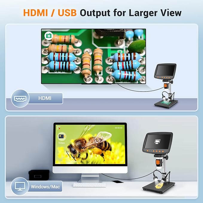 Digital Microscope with 7" LCD Screen,1500X Magnification Soldering Microscope with HDMI,Coin Microscope with 12MP Image Sensor,Windows/Mac/TV Compatible（32GB Card）