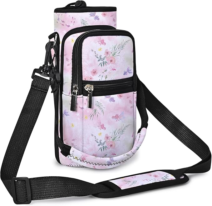 25/32/40/64oz Water Bottle Bag Holder Carrier-Insulated Crossbody Sling Case Sleeve with Strap & Pockets for Men Women Gym Cycling Travel Walking Hiking Camping