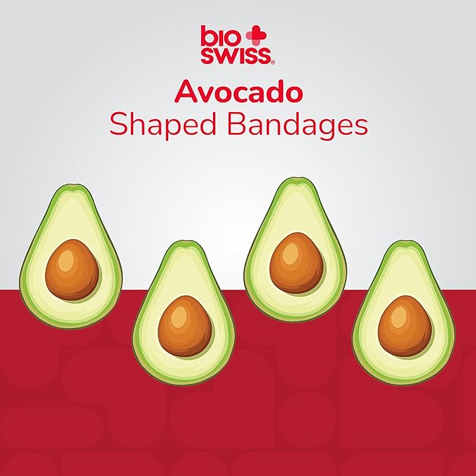 BioSwiss Bandages, Avocado Shaped Self Adhesive Bandage, Latex Free Sterile Wound Care, Fun First Aid Kit Supplies for Kids, 24 Count