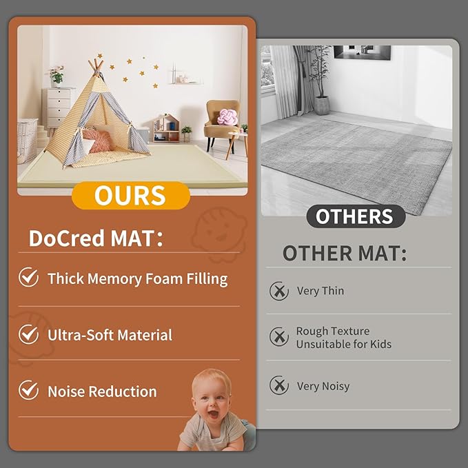 Baby Play Mat for Floor - 1.4" Thick Memory Foam Rug, 70"x59" Playpen Tummy Time Mat, Soft Velvet Nursery Rug, Large Padded Crawling Mat, Cushioned Pads for Playroom Toddlers, Infants, Yoga, Tatami