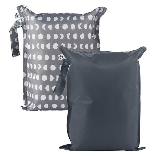 Tiny Twinkle Mess-Proof Waterproof Wet Dry Bag | 2-Pack Reusable Wet Bags for Swimsuits & Baby Clothes | Leakproof Wet Bag for Travel & Diaper Changes for Baby (Luna)