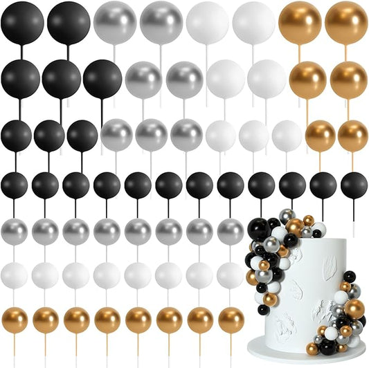 75 Pieces Cake Balls Topper Decorations Foam Cupcake Topper Mini Balloon Cake Topper Balls Cake Picks for Cake Deco Birthday Party Wedding（Black, Gold. Silver, White）