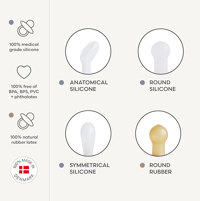 FRIGG Natural Rubber Baby Pacifier 6-Pack Cinnamon Charm | Made in Denmark | BPA-Free (0-6 Months)