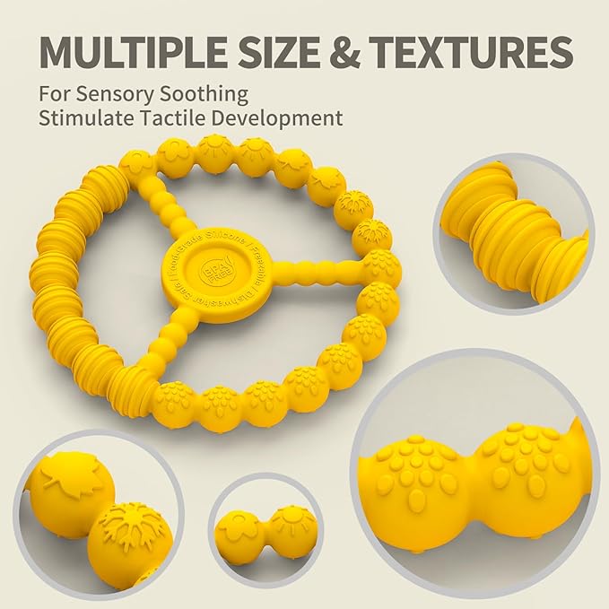 3 Pack Baby Teething Toys 3-6 Months, Silicone Ring Teethers for Babies 6-12 Months, Freezer Safe Chew Toy with Textured Grip for Boys Girls Teething Relief, Infant Easter Gift (Lavender Yellow Red)