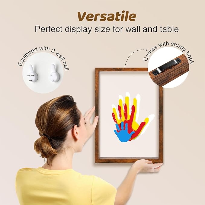 Family Handprint Kit, Hand Prints Keepsake Frame, DIY Craft Gift for New Parents & Mom & Baby, Grandparents, Mother's Day, Father's Day, Adoption Day, Anniversary, 6 Non -Toxic Paints (Brown)