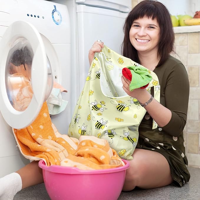 Shappy 2 Pcs Large Travel Laundry Bag Washable Waterproof Wet Dry Large Dirty Clothes Bag Bathing Workout(Bee Style)