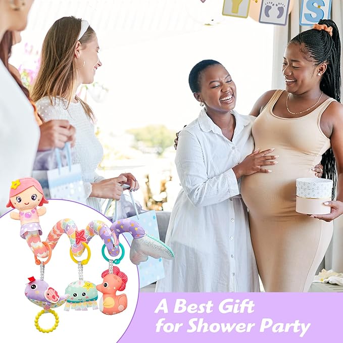 Car Seat Toys for Babies 0-6 Months Boy Girl Carseat Toys Hanging Spiral Stroller Toy, Infant Toy 0-6 Months Baby Newborn 0 3 Month Brain Development with Music Teether Rattle