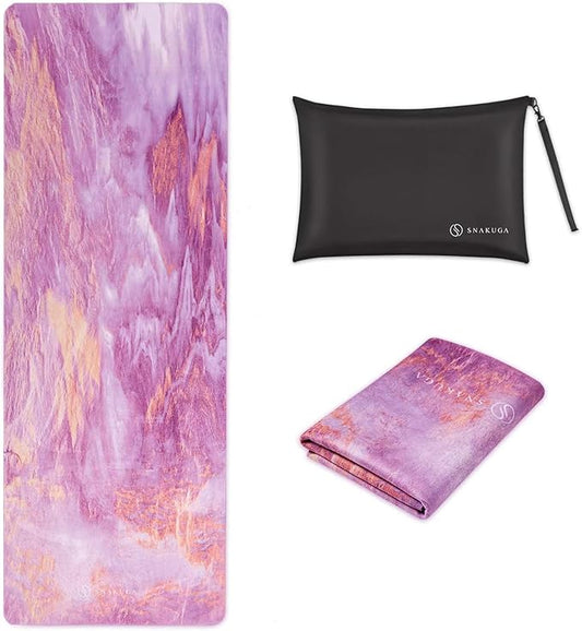 Travel Yoga Mat, Non Slip Exercise Suede Mat with Carry Bag, All-Purpose Fitness Mat with High Density Anti-Tear Surface for Women, Ideal for Pilates Workout (72'' x 24'' x 1.5mm Thick)