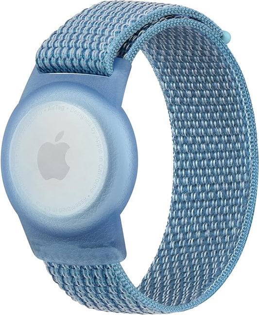 Kids Wristband Protective Case Compatible with Apple AirTag, Adjustable Nylon Bracelet for Air Tag GPS Tracker Holder with Anti Lost Watchband for Toddler Child Kids (Blue)