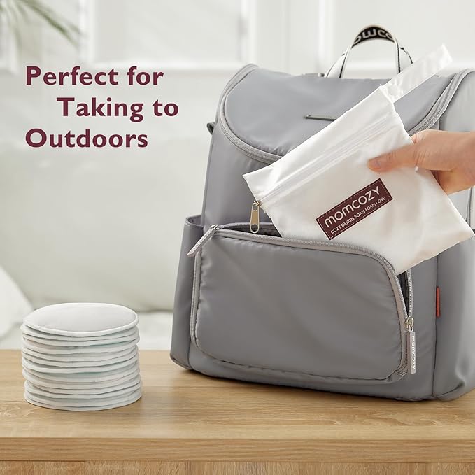 Momcozy Reusable Nursing Pads, Innovative Use of One Way Moisture-Wicking Fabric & 4 - Layer Washable Breast Pads, Super Absorbent and Large Capacity, 6 Pack + Wet and Dry Separation Bag + Wash Bag