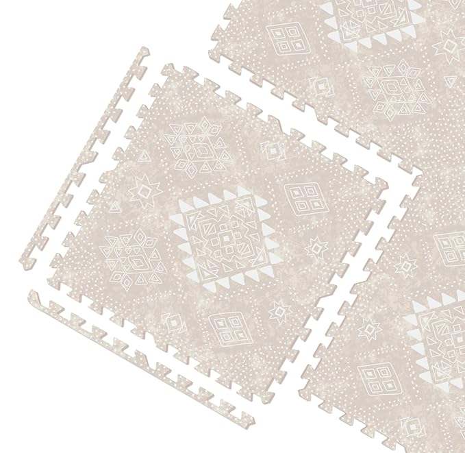 MOON WALKERS Stylish Boho Baby Play Mats for Floor, Play Mat for Babies and Toddlers, Non-Toxic, Soft, Thick, Tummy Time Mat for Crawling (Moon Mist, Extra Large 6x6ft | 9 Tiles)