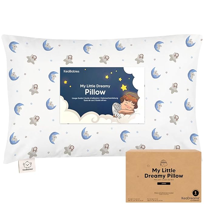 KeaBabies Toddler Pillow with Pillowcase, Jumbo 14X20 - Soft Organic Cotton Toddler Pillows for Sleeping - Machine Washable - Perfect for Travel, Toddler Bed Set (Space Drift)