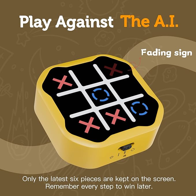 3 in 1 Electronic Tic Tac Toe Game, Handheld Digital Tic Tac Toe Bolt Game with Silent Mode, Portable Learing Toy Gift for Kids & Adults, Yellow