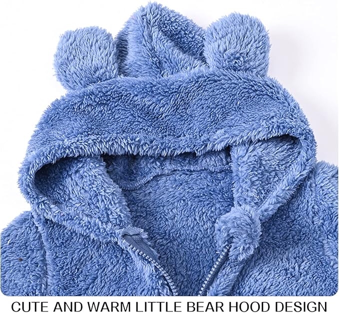 Baby Fleece Jumpsuits Infant Bear Ear Snowsuit Newborn Hooded Romper Warm Coat