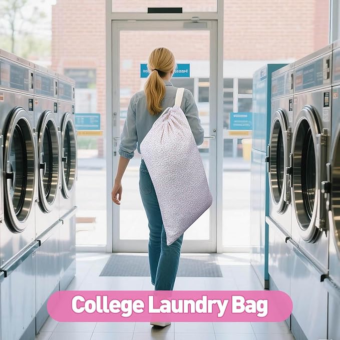 College Laundry Bag, Dirty Clothes Laundry Bag With Drawstring Handles For College Dorm Laundromat Apartment Travel Camp 29" X 18" Women Girls Back To School Birthdays Gift, Pink Florals