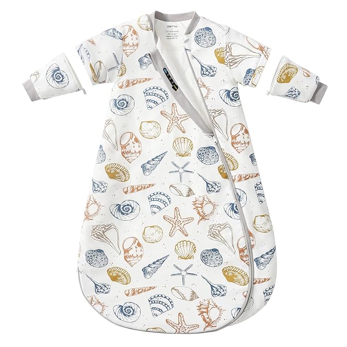 Baby Sleep Sack 3-6 Months, Cotton Detachable Long Sleeve Sleep Sack, 2.5 Tog Toddler Sleeping Sack with Temperature Strips, 2-Way Zipper Wearable Blankets for Newborns, Ocean