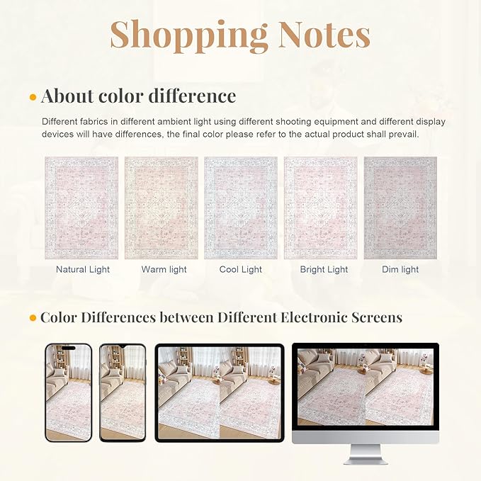 LIVEBOX Pink 6x9 Area Rug for Bedroom Girls, Boho Washable Rugs for Living Room Nursery, Non-Slip Indoor Soft Carpet Low-Pile Farmhouse Carpets for Dining Room Kids Playroom, Pink