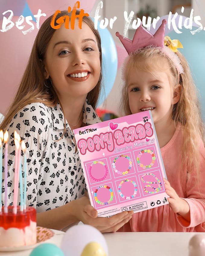 BestNow Bracelet Making Kit Beads for Bracelets Pony Beads Polymer Clay Beads Smile Face Beads Letter Beads for Jewelry Making DIY Arts and Crafts Gifts Toys for Girls Age 6-12