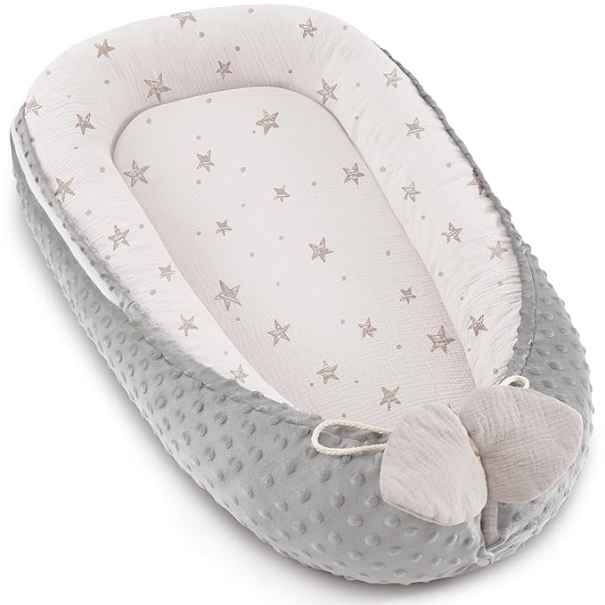 Baby Lounger - Infant Lounger Pillow for Newborn 0-24 Months, Soft, Breathable & Portable Baby Lounger Pillow for Boys & Girls, Cozy Baby Floor Seat for Home & Travel (Beige Star)