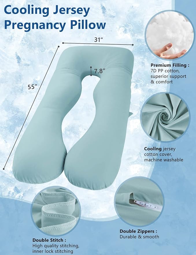 Meiz Pregnancy Pillow, Cooling Pregnancy Pillows for Sleeping, Maternity Pillow for Pregnant Women, Pregnancy Body Pillow with Cooling Jersey Cover, Green
