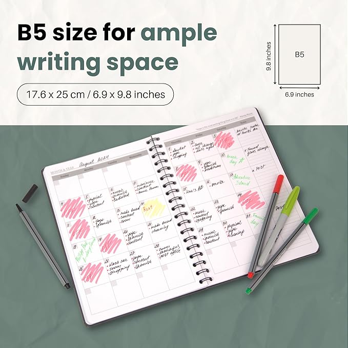 Undated Monthly Planner 2025-2026 - 18 Month Calendar Planner Book for School, Office and Home - Hardcover Blank Planners for Goals, Tasks and Dates - B5 Beige