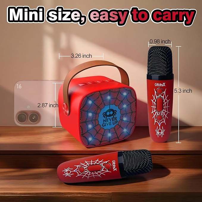Mini Karaoke Machine for Kids Birthday Gifts 4 5 6 7 8 9 10 11 12 Year Old Girl Boy Singing Electronic Toys Bluetooth Speaker with 2 Wireless Mics Fun Voice and LED Lights Christmas Party
