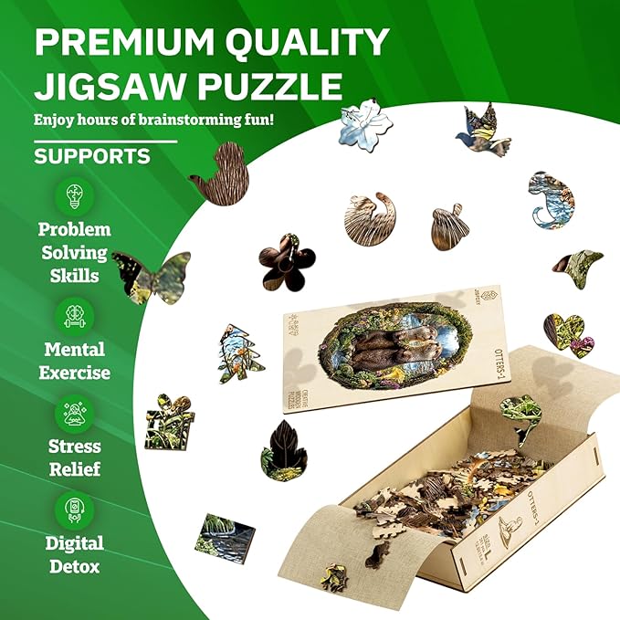 Jigfoxy Wooden Puzzles for Adults, Otter Couple Wood Puzzles Adult, Unique Animal Shape Wooden Jigsaw Puzzles for Adults, Birthday Gifts for Puzzle Lovers Family Friend (L-12.9 * 13.4in-261pcs)