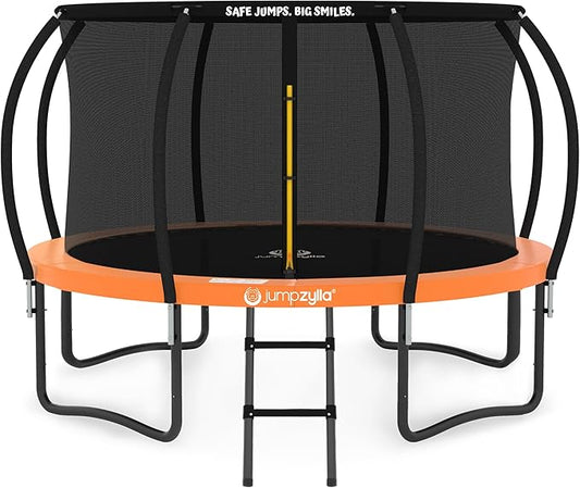 JUMPZYLLA Trampoline Outdoor 8FT 10FT 12FT 14FT 15FT 16FT with Enclosure and Ladder, ASTM Approved Recreational Trampoline for Kids and Adults, Anti-Rust Coated Frame