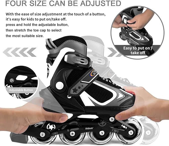Nattork Blade Roller Skates for Boys with Light Up Wheel, Outdoor & Indoor Illuminating Black Inline Skates for Boys Little Kids Toddler Ages 5-8 4 5 6, Beginners