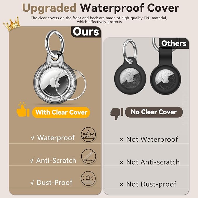 Upgrade Waterproof 2 Pack Airtags Holder with Apple Airtags Keychain, Hard PC Air Tag Case, Anti-Scratch & Shock Air tag Holder, Men's Women's Keyrings & Keychains-Clear Black+Clear Black