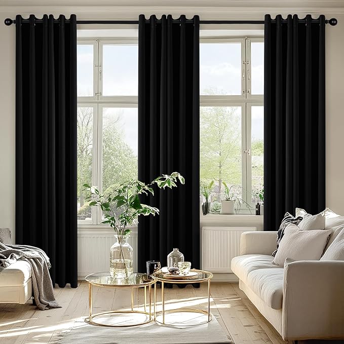 MIULEE Black Blackout Curtains for Bedroom Living Room 86 Inches Long 2 Panels, Thermal Insulated Room Darkening Drapes Solid Grommet Top Noise Reduction Light Blocking Window Treatments 40x86 Inch