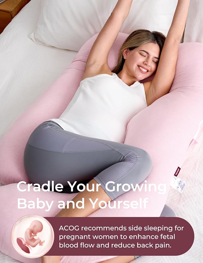 Momcozy Pregnancy Pillows for Sleeping, U Shaped Full Body Maternity Pillow for Side Sleeping - Support for Back, Legs, Belly, HIPS, 57 Inch, Pink