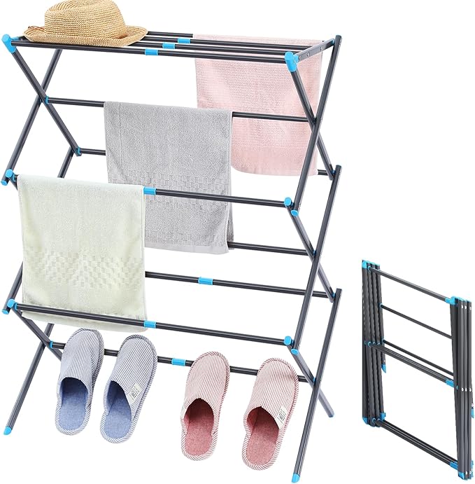 APEXCHASER Clothes Drying Rack, 3-Tier Laundry Drying Rack for Clothes, Expandable Metal Clothing Dryer, Collapsible Towel Rack, Air Drying Rack, Graphite