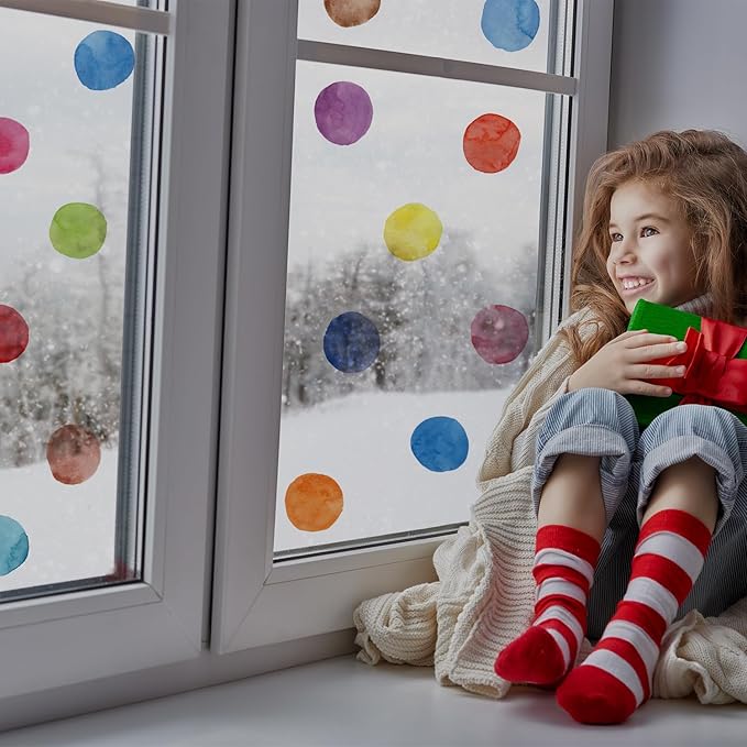 Colorful Polka Dot Wall Decals Watercolor Dots Wall Sticker for Kids Baby Girls Teens and Nursery Room (6 Sheets)