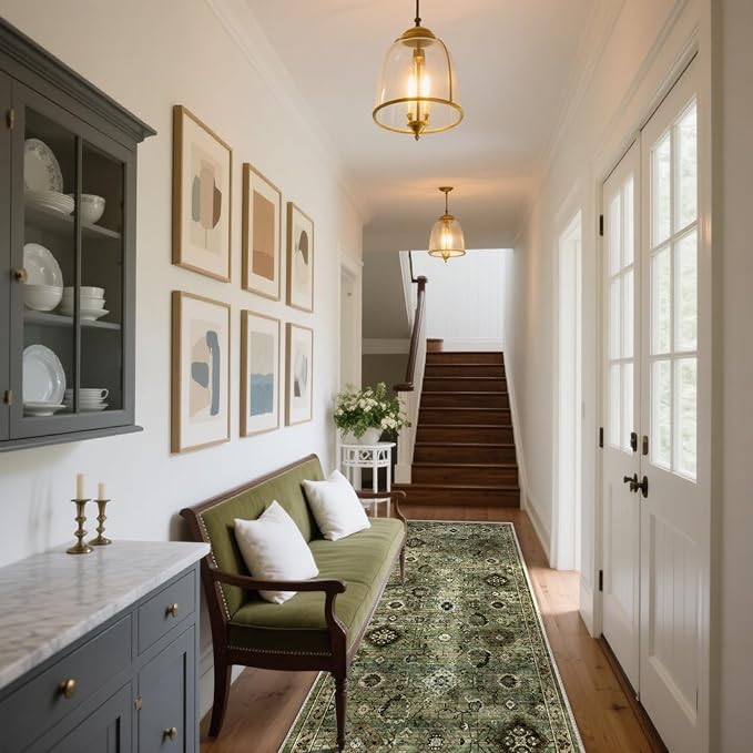 Washable Runners for Hallways Kitchen Rugs: 2'x10' Runner Rug Stain Resistant Non Slip Low Pile Soft Carpet Runners for Hallways Bedroom Kitchen Entryway Indoor Laundry Room Farmhouse