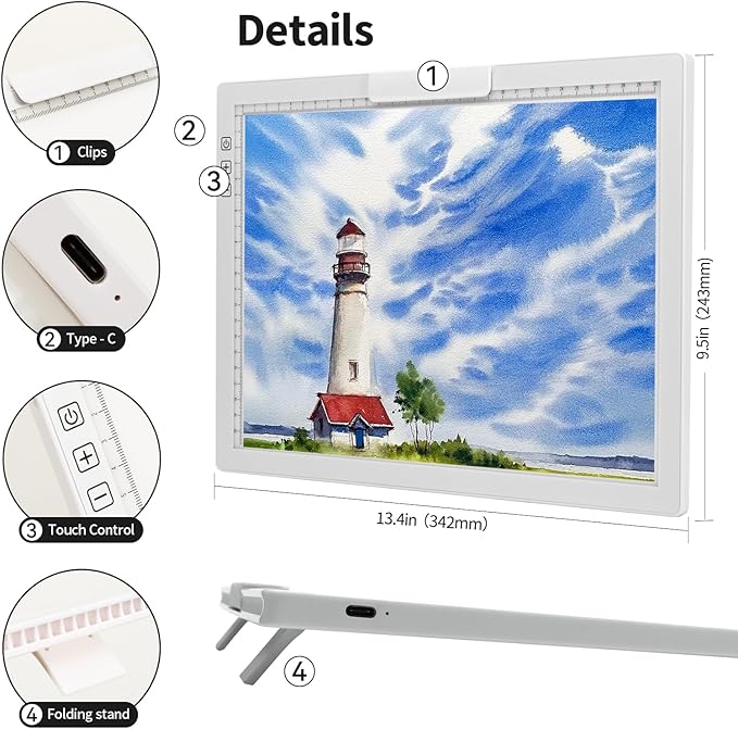 KOBAIBAN Wireless A4 LED Light Pad with Innovative Stand, Top Clip, Stepless/ 6-Level Dimmable Brightness Rechargeable tracing Light Box/Board for Cricut Weeding Vinyl, Diamond Painting, HTV (White)