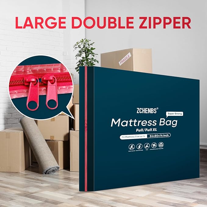 ZCHENBS® – Mattress Bags for Moving and Storage,Mattress Bag with Zippers,5 Mil Ultra-Thick Bed Bag,Waterproof,Anti-Tear,Heavy-Duty Mattress bag (Black, Full/Full XL-(2 Pack))