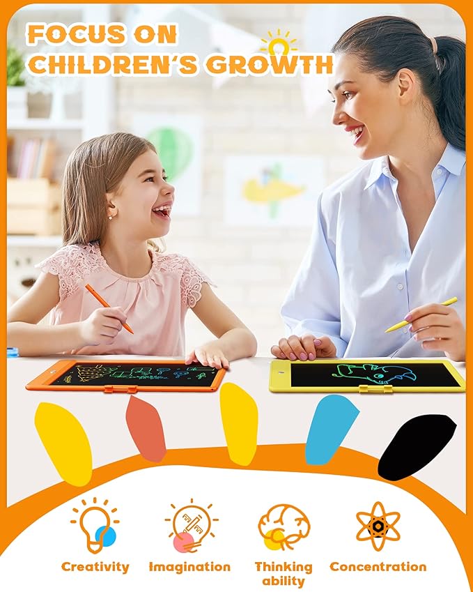 Bravokids LCD Writing Tablet for 3-8 Year Old Girls and Boys - 10 Inch Electronic Doodle Board Drawing Pad, Educational Birthday Gift for Kids and Toddlers (Yellow)