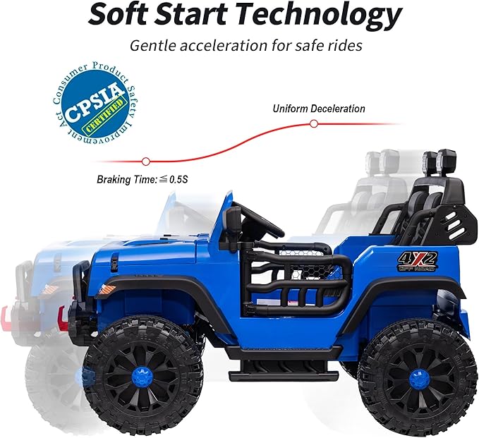 2 Seater Ride on Car Truck, 12V Kids Electric Ride on Toy for Big Kids Age 3-8 w/Remote Control- Blue