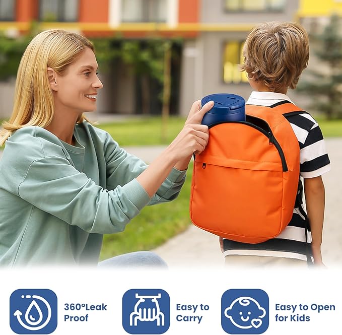 20oz Insulated Vacuum Food Jar with Buckle Lid,Soup Thermo for Hot Food Kids,Wide Mouth Leakproof Stainless Steel Lunch Container with Spoon-Blue