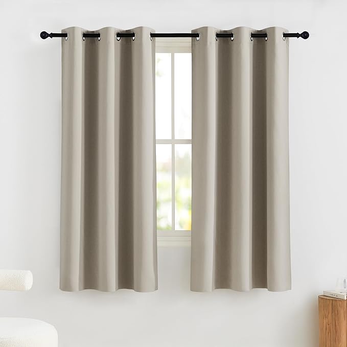 NICETOWN Natural Bedroom Curtains 63 Inches Length, 100% Blackout Drapes Thermal Insulated with Grommet for Living Room Office Privacy Darkening Curtain, 2 Panels, 42 x 63 Inch
